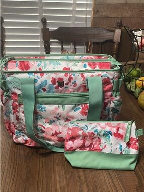 The Pioneer Woman Mint and Coral Floral Diaper Tote with Matching Pouch